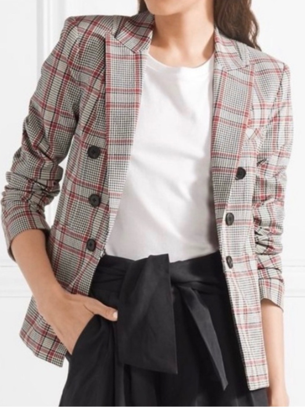 VERONICA BEARD Caldwell Dickey Jacket Double-Breasted Red Black Plaid Size 0